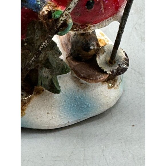 Vintage Snowman & Child Skiing Figurine village shine tree 3.5X2.5" READ - Picture 7 of 9